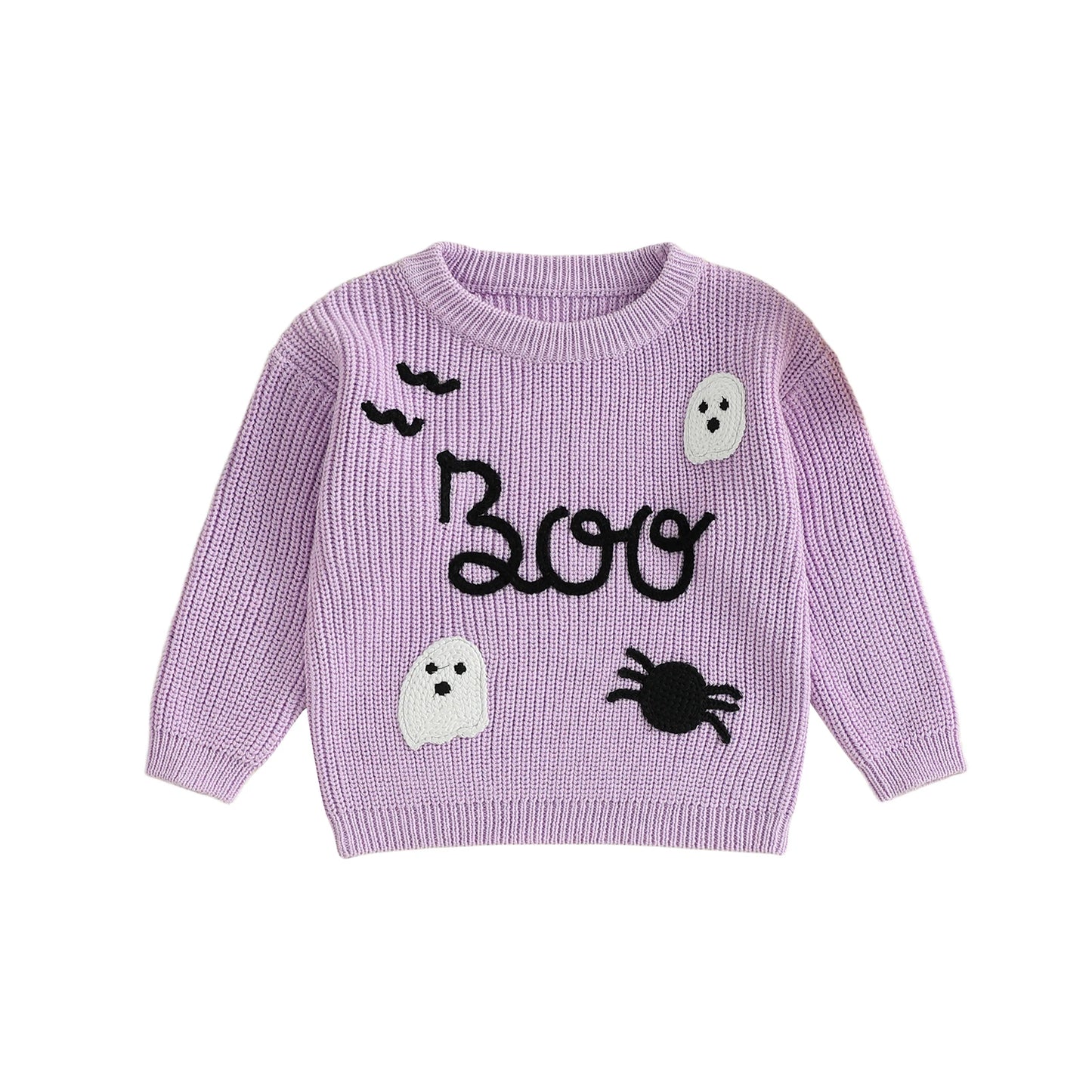 Toddler Halloween Ghost Spider Embroidery Long Sleeve Sweater Casual Pullover Knitwear Warm Clothes for Baby Boy Girl