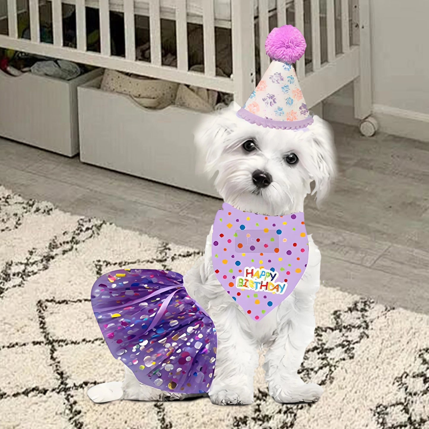 Cute Dog Birthday Costume Set Adorable Party Hat with Matching Skirt and Scarf for Indoor and Outdoor Celebrations Pet