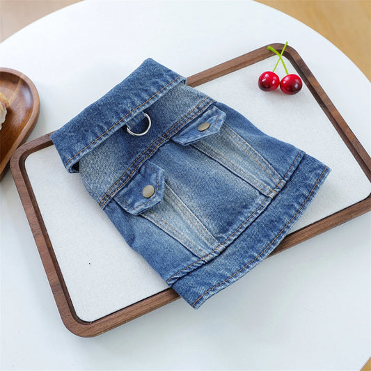 Blue Retro Dog Jeans Jacket Trendy Button Denim Coat for Small Medium Girl Boy Dogs