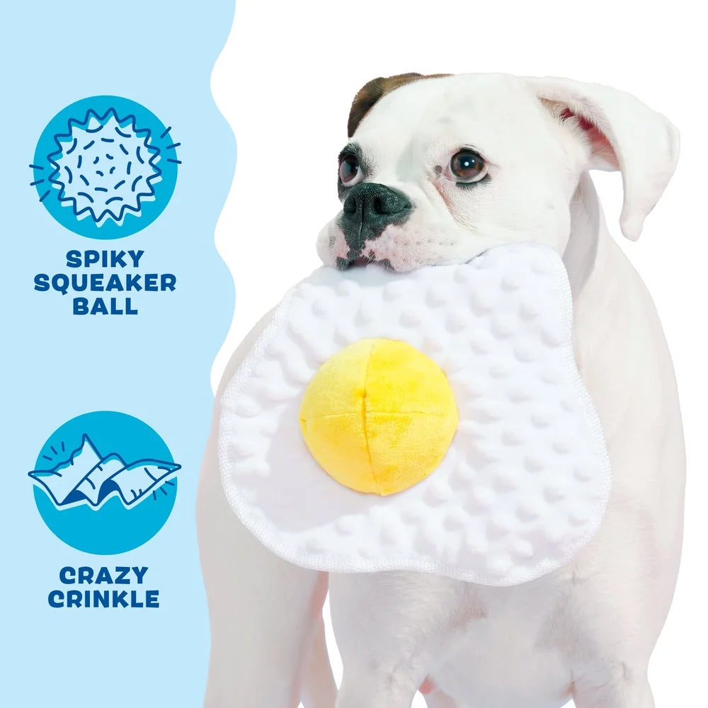 Puppy Side Up Egg Dog Toy Squeaky Spiky Ball Hidden Crinkle Fun Fetch Chewable Small Medium Dogs 9-50 lbs