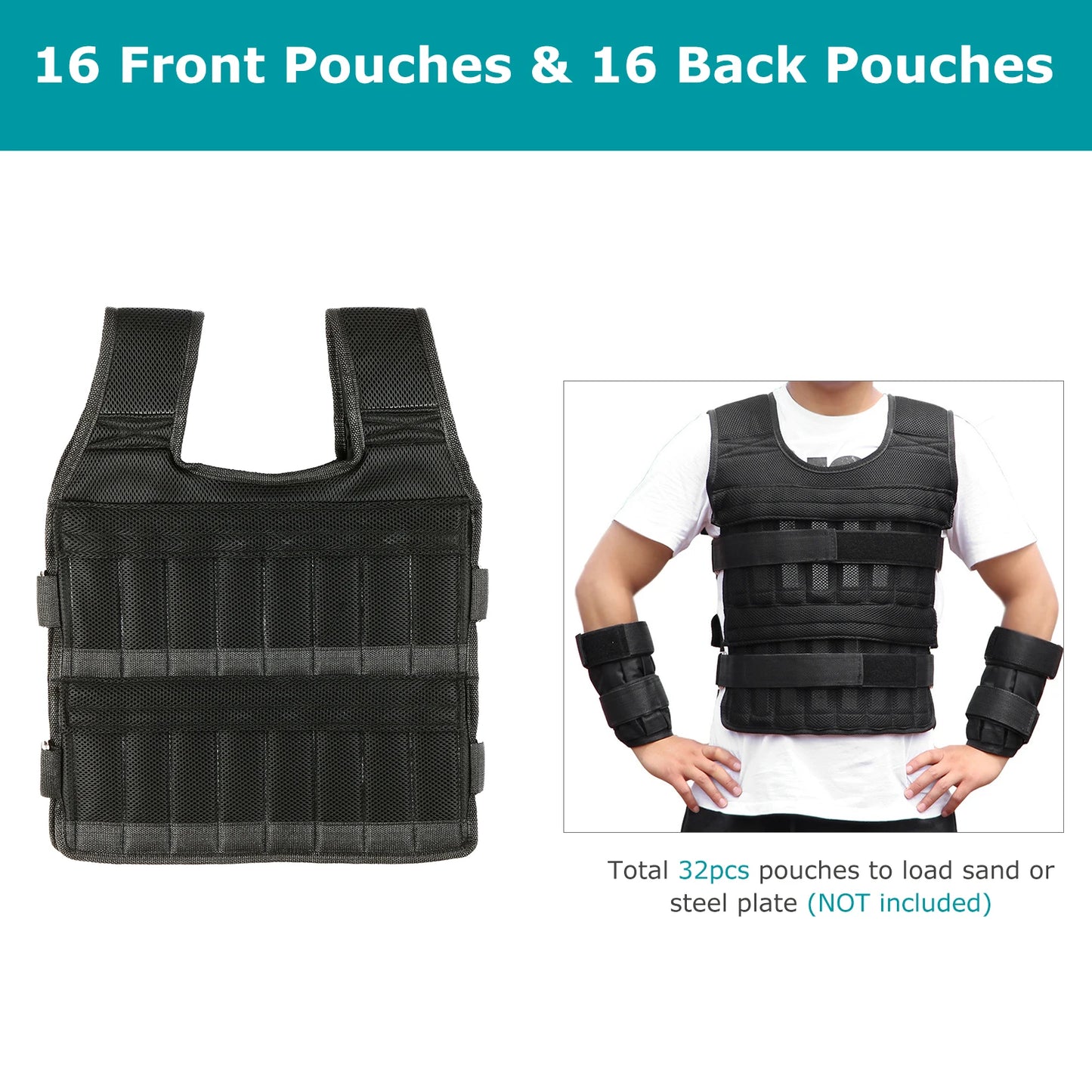 Max Loading 15kg/35kg Adjustable Vest Weight Exercise Weight Loading Cloth Strength Training with 6kg Leg Weight 5kg Arm Weight