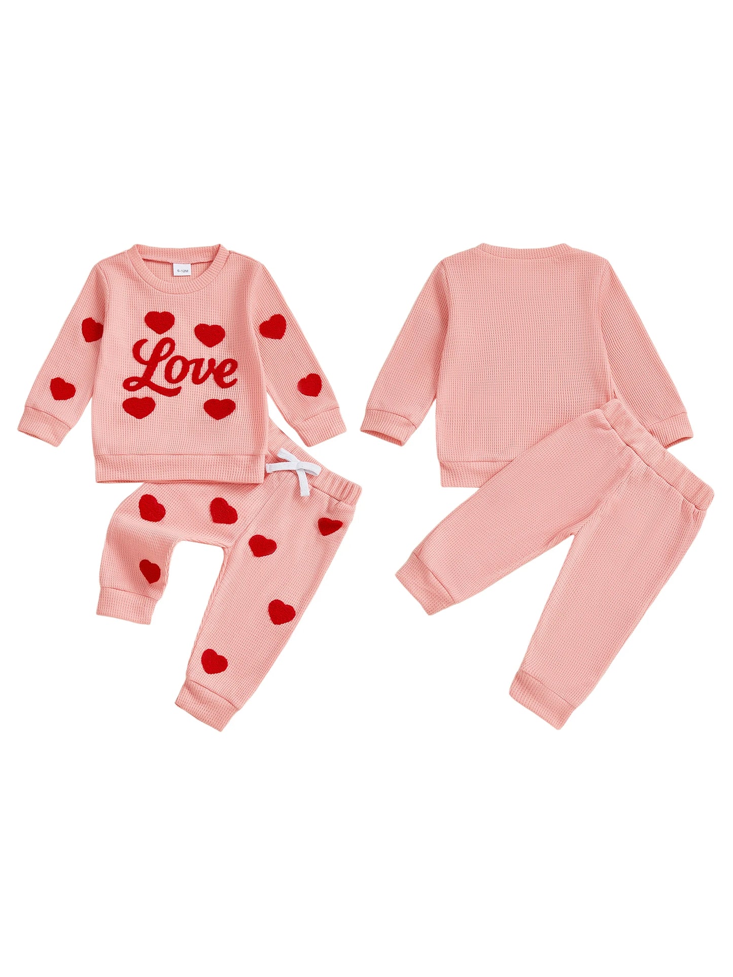 Girls Valentine s Day Outfit Set Long Sleeve Heart Print Top and Drawstring Pants 2 Piece Matching Clothes for Kids