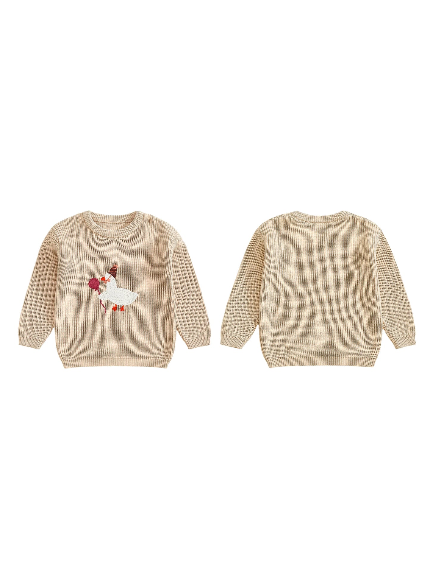 Infant Birthday Pullovers with Long Sleeves and Round Neckline Featuring Adorable Goose Balloon Embroidery - Cute Toddler