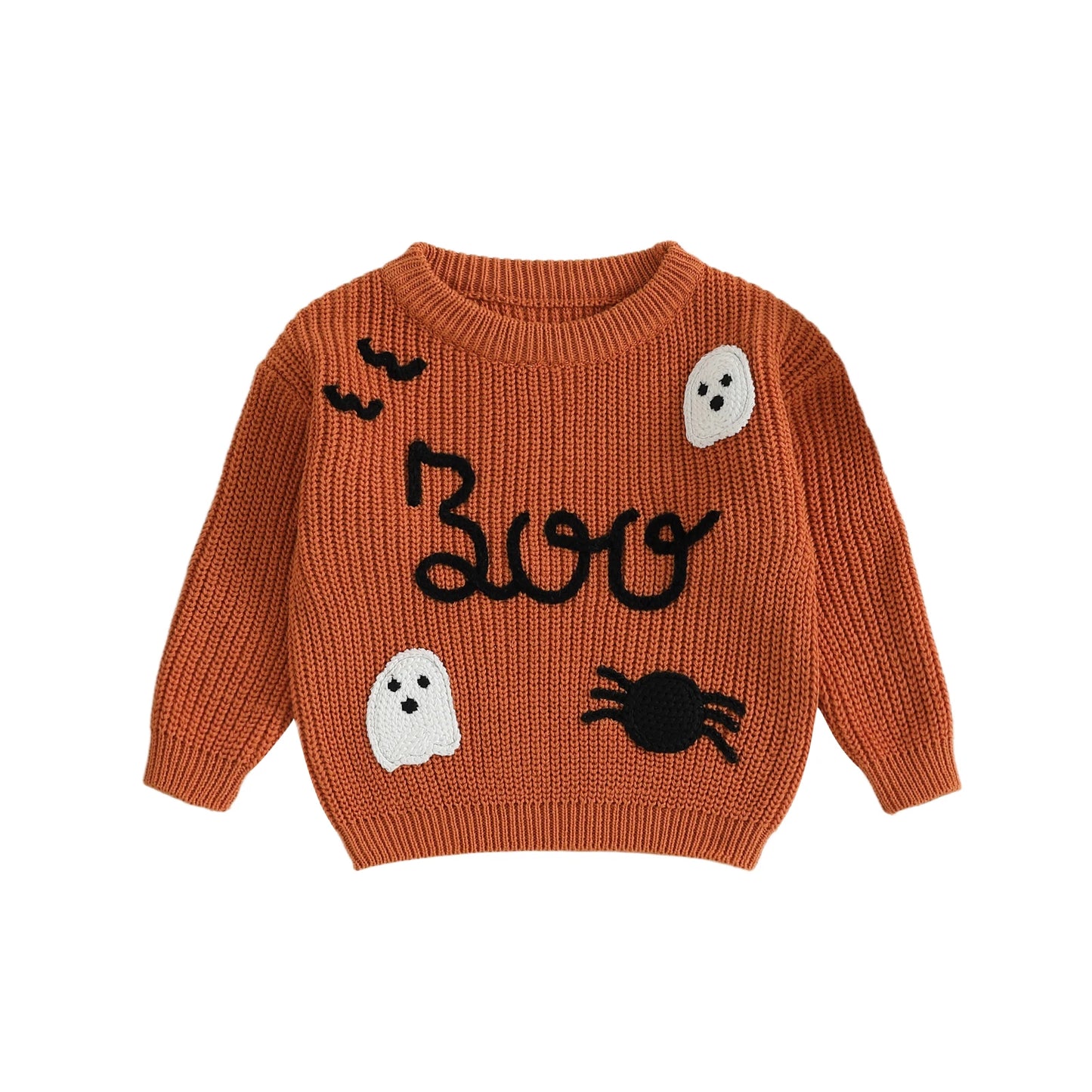 Toddler Halloween Ghost Spider Embroidery Long Sleeve Sweater Casual Pullover Knitwear Warm Clothes for Baby Boy Girl