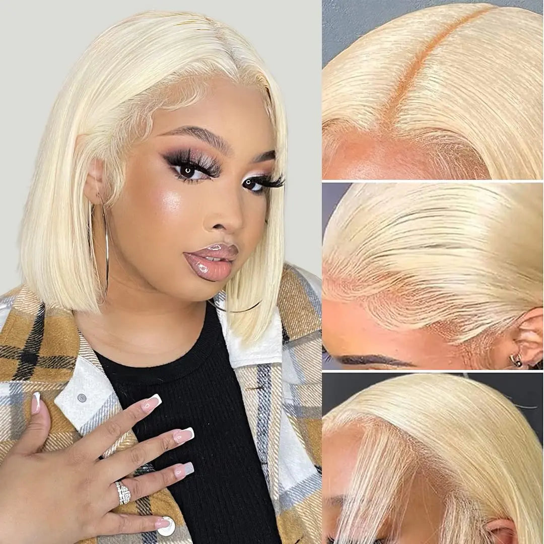 Straight Short Bob Wig 613 Blonde 13x4 Frontal HD Transparent Lace Human Hair Wigs Pre Plucked Human Hair Wig For Black Women
