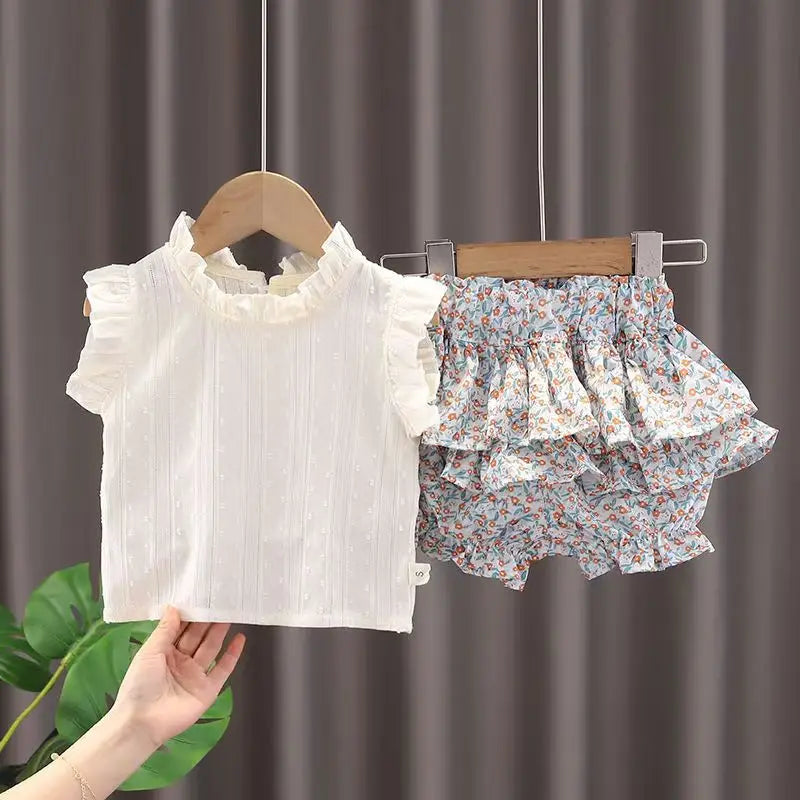 New Girls' Suit Summer Children's Dress Baby Girl Fashionable Children's Top+Skirt Two-Piece Set