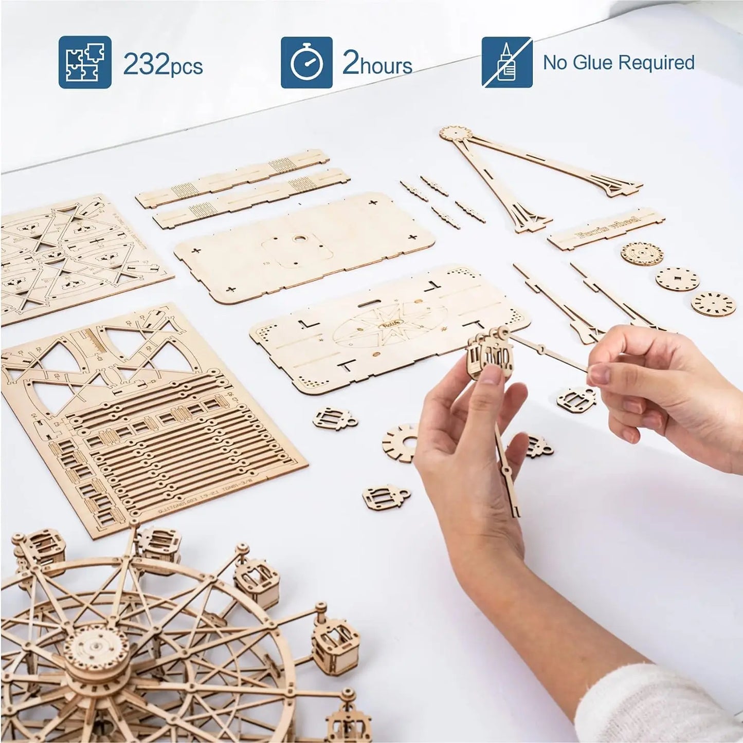 Robotime Rolife 3D Puzzle Ferris Wheel Music Box Box Model Kit with Music for Children and Adults Crafts Adults Women 3D Puzzle