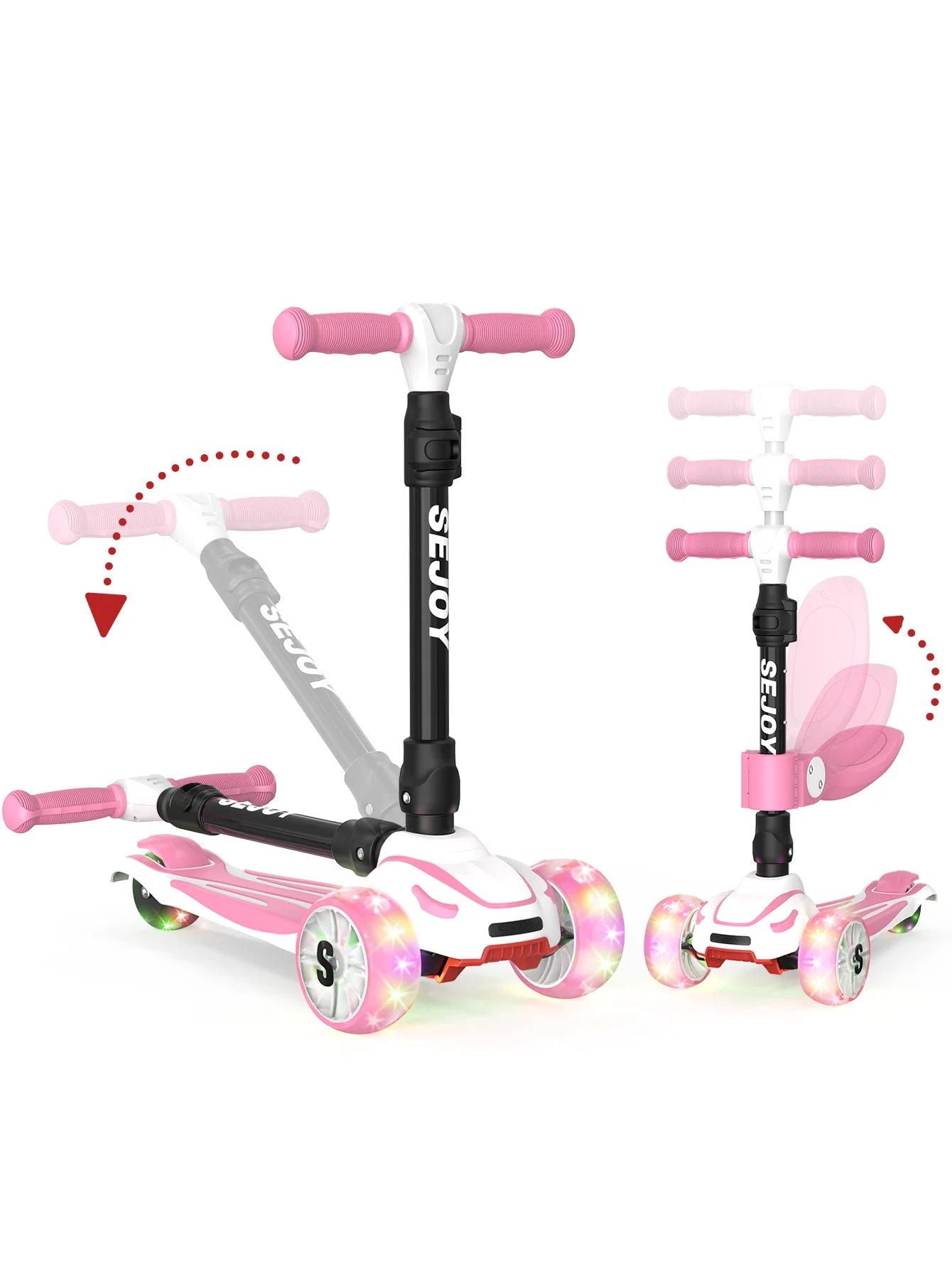 SEJOY Kick Scooter for Kids with 3 Light Up Wheels and Adjustable Height,Children's Foot Scooters,Baby Toys Gift