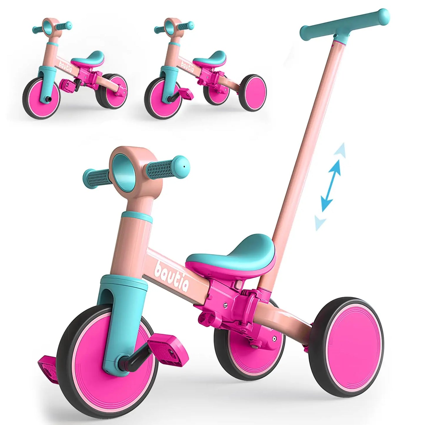 5 in 1 Kids Tricycle for Toddlers 1-3 Baby Balance Bike Toy for Boys Girls Gift with Push Handle & Removable Pedals