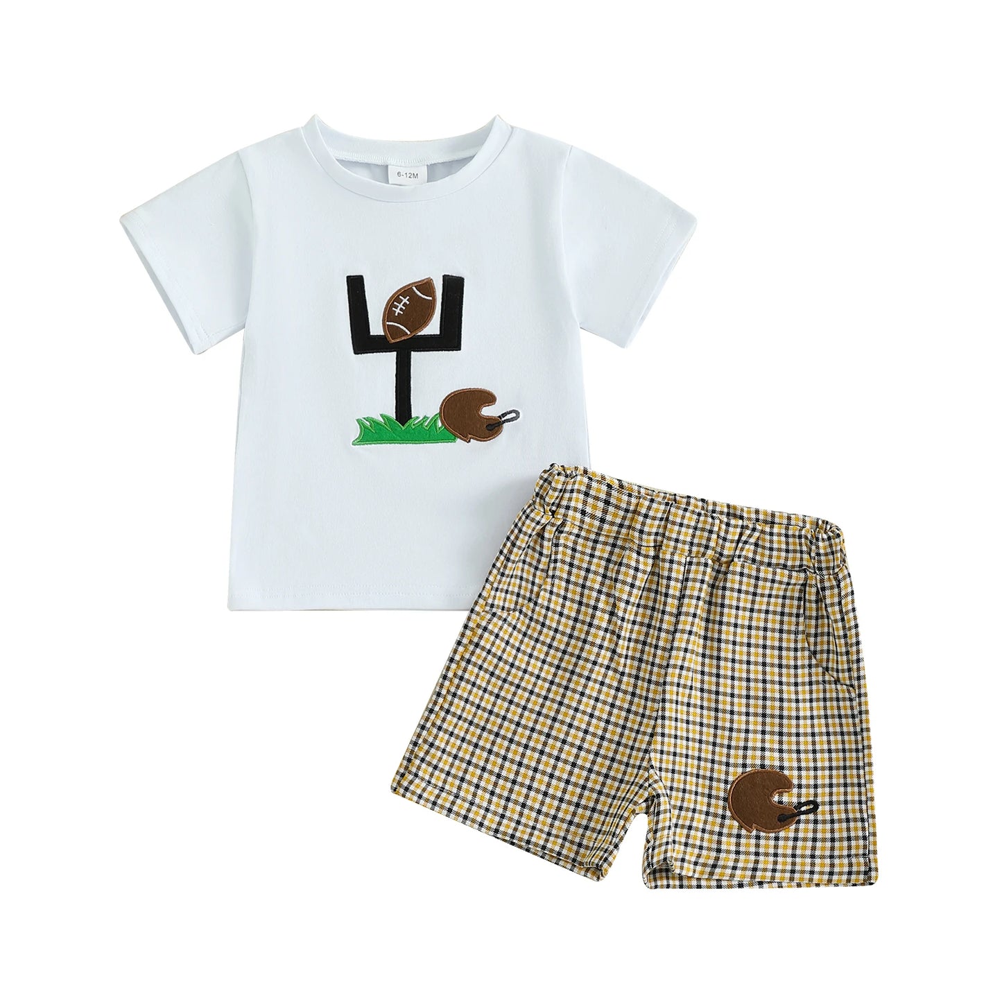 Toddler Boys Casual Summer Clothes Set with Fun Car and Rugby Embroidery Short Sleeve Tee and Plaid Shorts for a Stylish Look