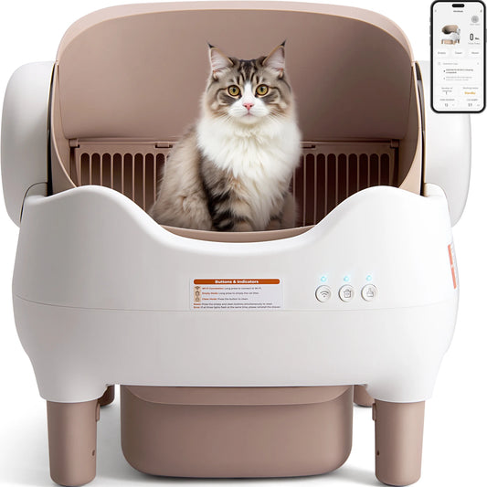 Self Cleaning Litter Box, Automatic Cat Litter Box with APP Control, Odor-Free  Large Waste Bin, Open-Top for Multi Cats