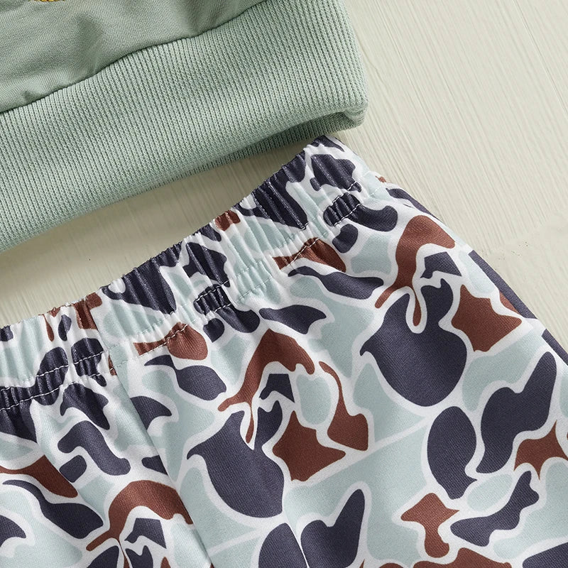 Toddler Winter 2PCS Clothing Sets Warm Fleece Hoodie Bear Print Pullover Elastic Waist Pants Outfit for Boys