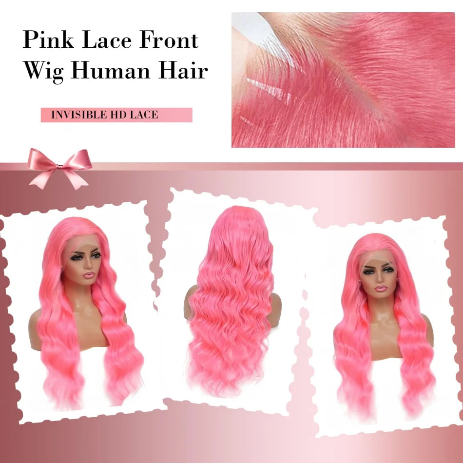 Pink Wig Body Wave Human Hair Wigs 13X6 Hd Lace Frontal Wig 30 32 Inch 13X4 Lace Front Wigs 250 Density Brazilian Hair For Women