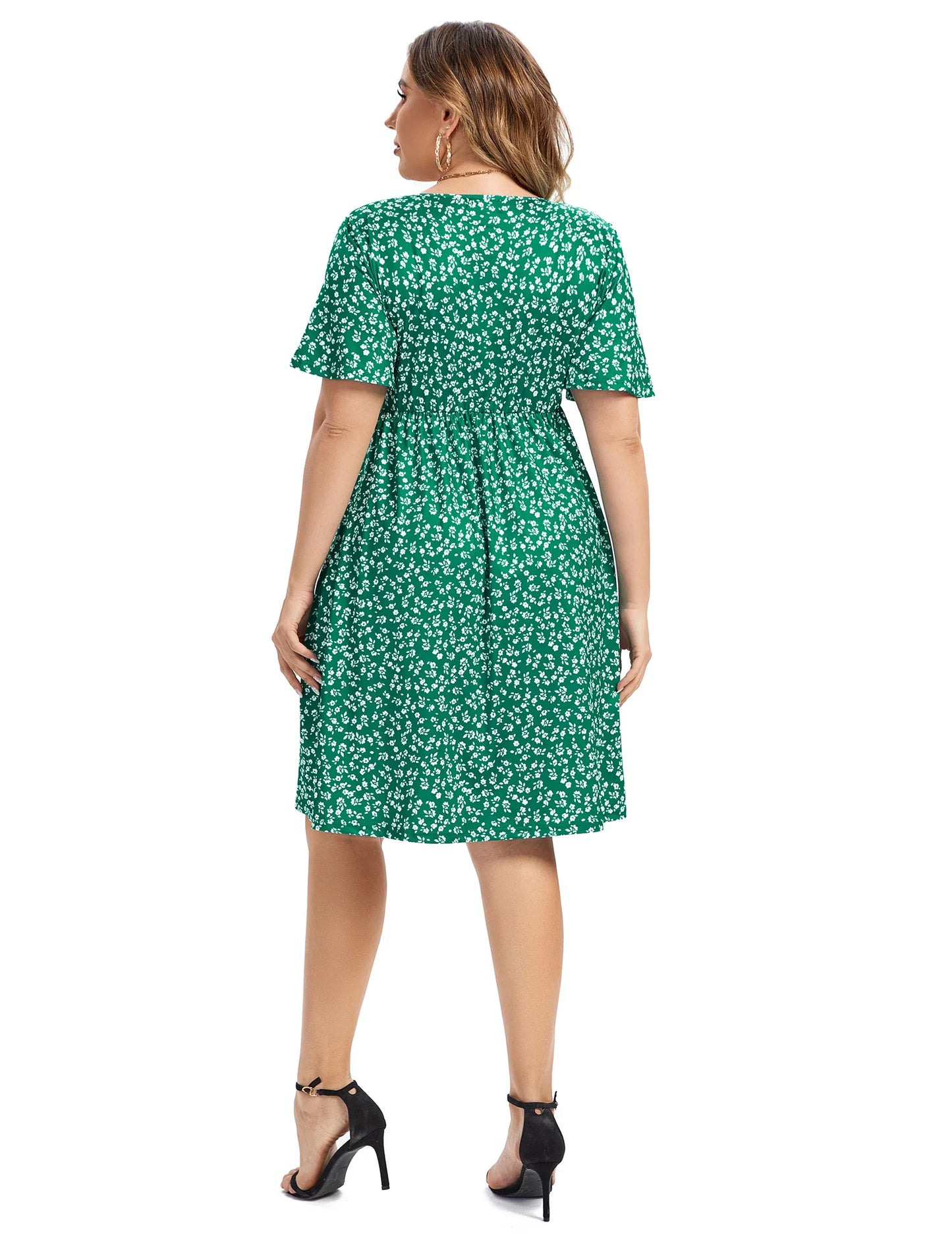 Plus Size Dress Women's V Neck A-Line Knee Length Wrap Swing Dresses Plus Size A Line Party Mini Dress pinkDaisy X-Large